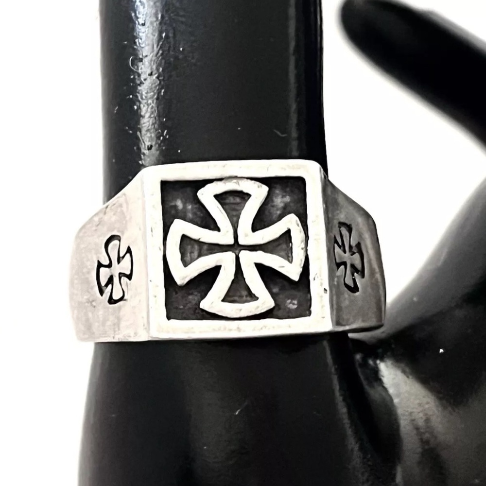 Men’s STERLING SILVER 925 Maltese Cross Band Biker Ring Size 11.5 / 11.75